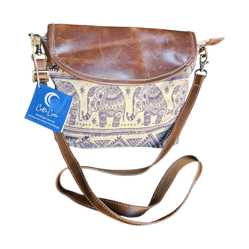 NWT Cott and Curls Brown Elephant Print Crossbody Bag